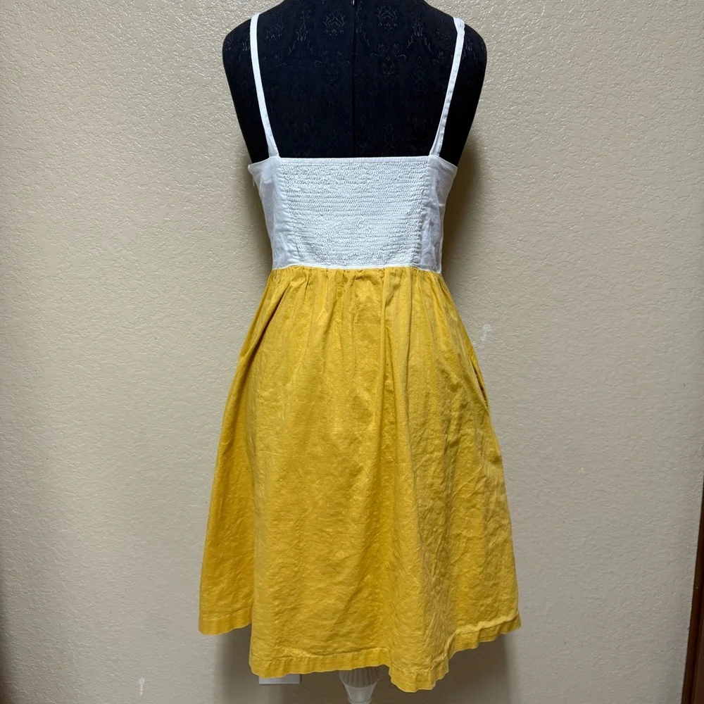 Anthropologie Maeve Vappu Dress in White & Mustard Yellow Retro Summer Dress 8 - Picture 2 of 5